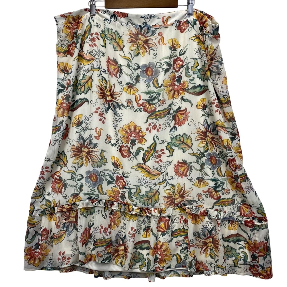 CJ Banks Floral Ruffle Midi Skirt Womens 3X White Multi Tiered Elastic Waist NEW